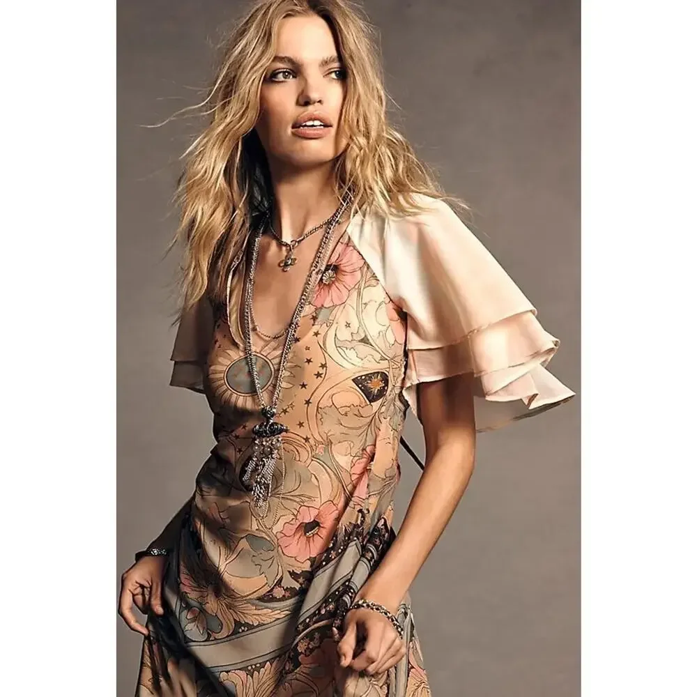 Free People Bohemian Witchy Celestial Nights Maxi Dress in Fairy Combo Large - Picture 6 of 15